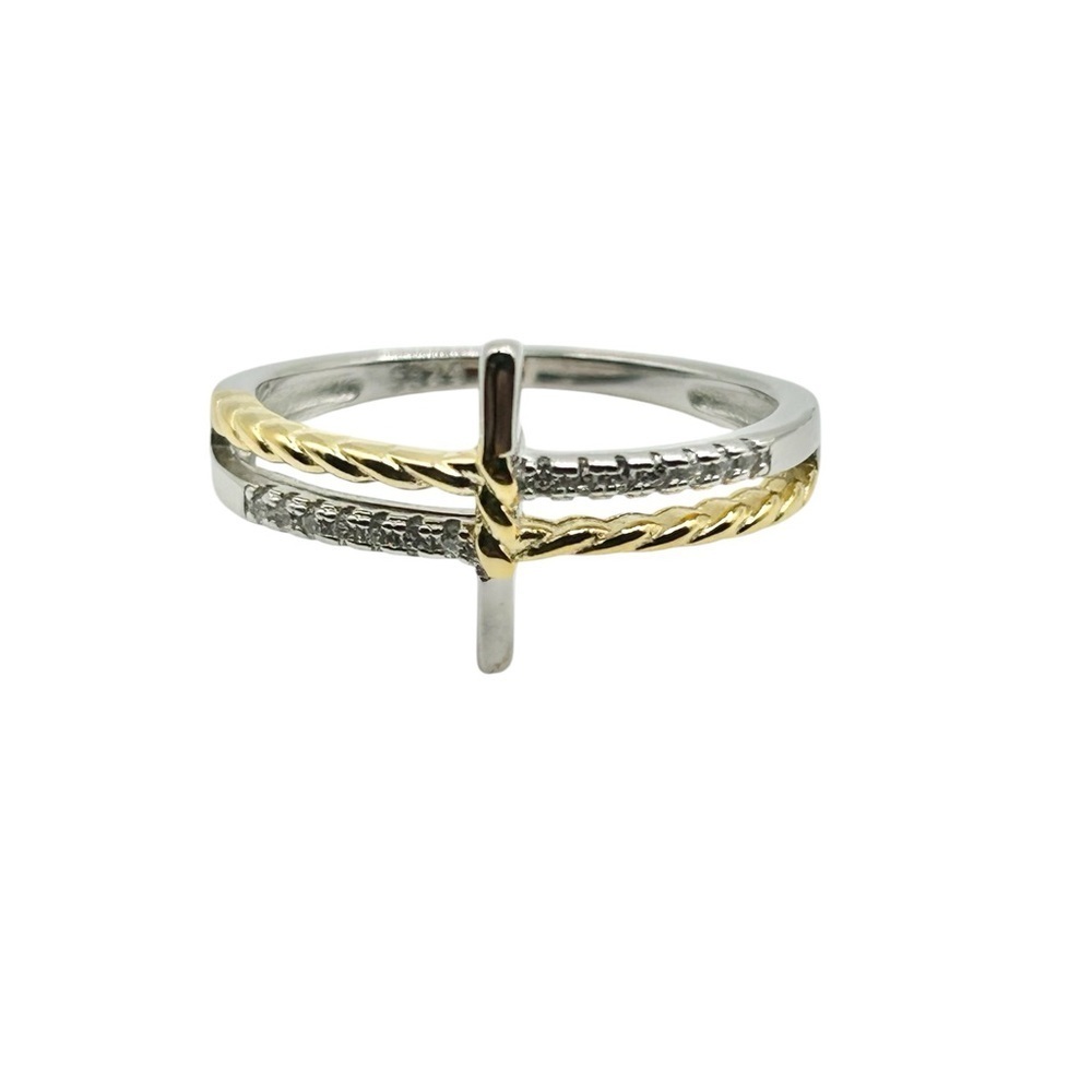 Cross Ring 925 Stirling Silver and Gold Multi-Band Cross Size 8-New!